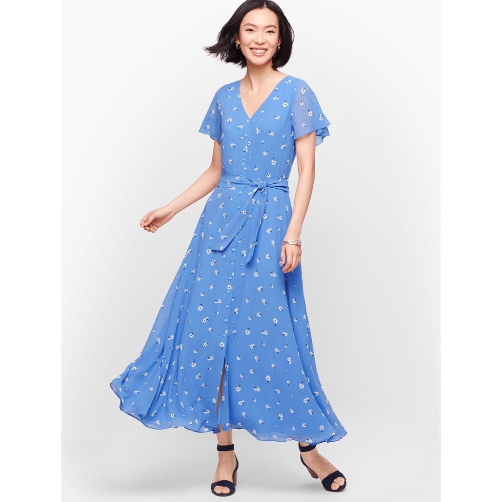 Talbots Scattered Floral Tie Front Midi Dress NWT